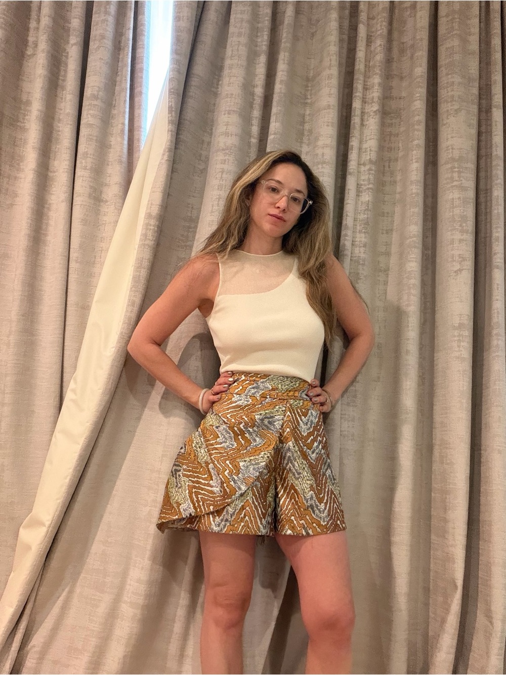 Rachel Comey Metallic Rust, Gold & Cream Patterned Skort Set